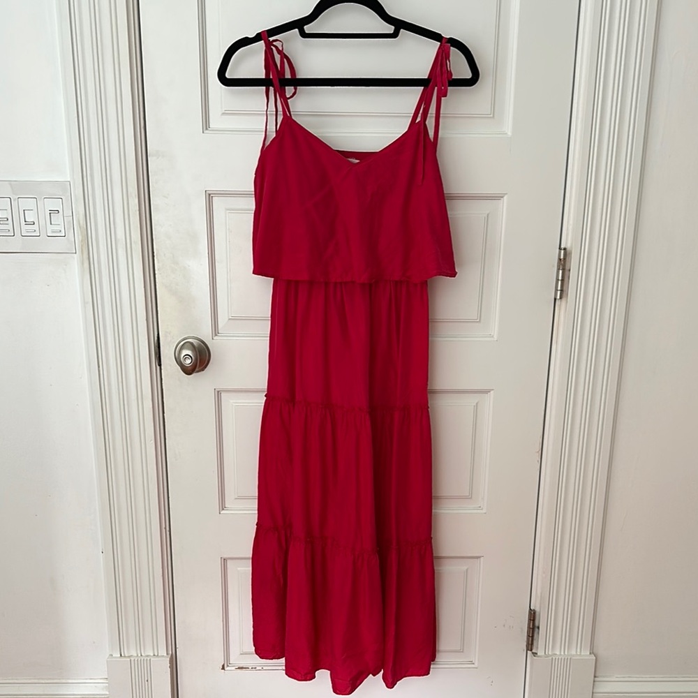 Club Monaco Red Tiered Spaghetti Strap Midi Dress